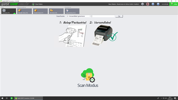 Scan-Modus des Garbit Shipcloud.io Connectors