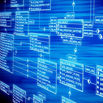 Abstraktes Bild mit Datenbankmodelldiagramm in blau